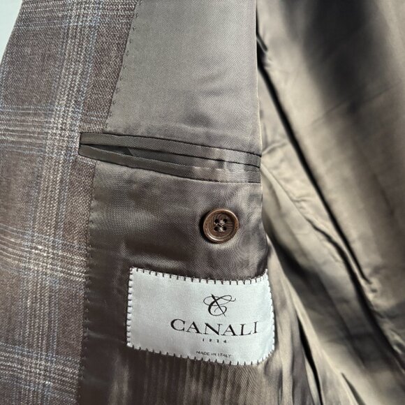 $2000 Canali Brown Plaid Check Tweed Linen Wool Sport Coat / Blazer - 46 - Picture 8 of 12
